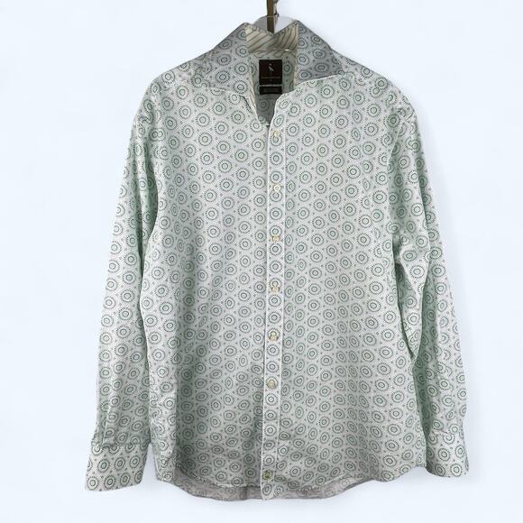 Tailorbyrd Button Down Shirt Mens XL Green Blue Circle Pattern Flip Cuff - Picture 1 of 6
